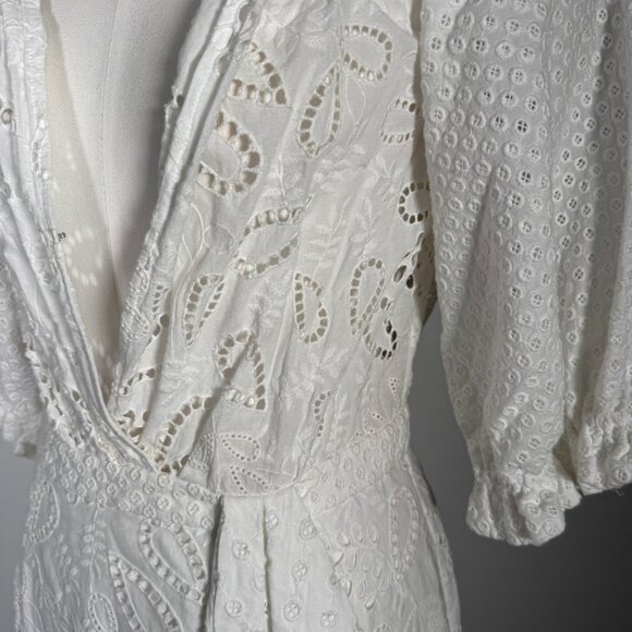 Saloni Olivia Cotton Midi Dress White Eyelet Lace  Embroidered  US 8 - Picture 7 of 14